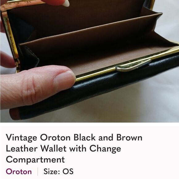 Vintage Oroton Black and Brown Leather Wallet 6”x4”x 10” opened. - Picture 7 of 7